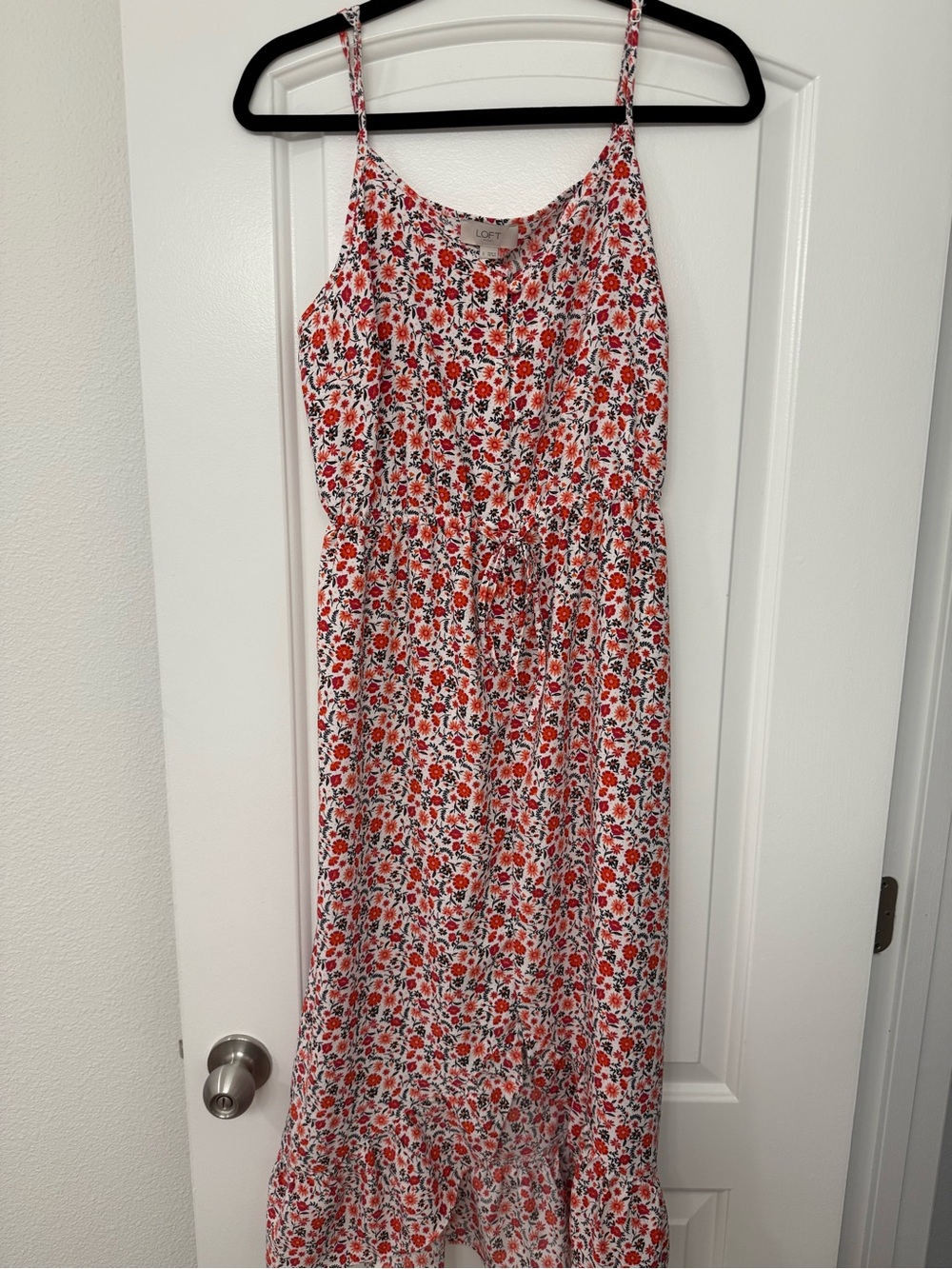 LOFT White Maxi Dress with Red Floral Print